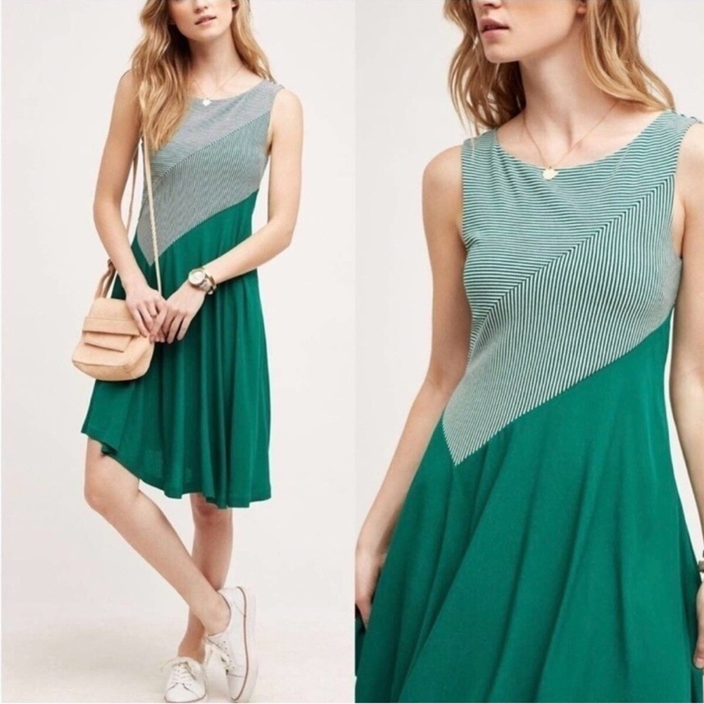 Anthropologie Green and Gray Asymmetrical Dress